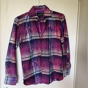 English Laundry Purple and Blue Print Men's Casual Shirt Size S Lightweight